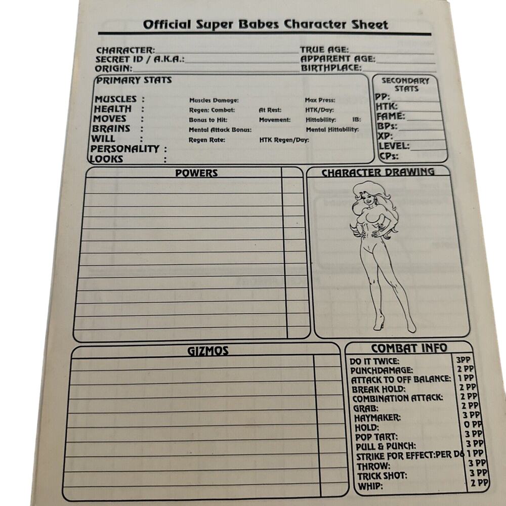 Superbabes: Character Sheets (Femforce Role Playing, Tri City Games)